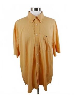 Tommy Hilfiger Button Down Yellow Checkered Short Sleeve Shirt Vintage 90s
